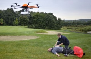 High Tech: An aerial drone has dropped a defibrillator to help a man stricken on the golf course.